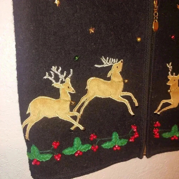 Seventh Avenue Christmas Sweater Vest Reindeer Size Medium Boiled Wool - Picture 4 of 9